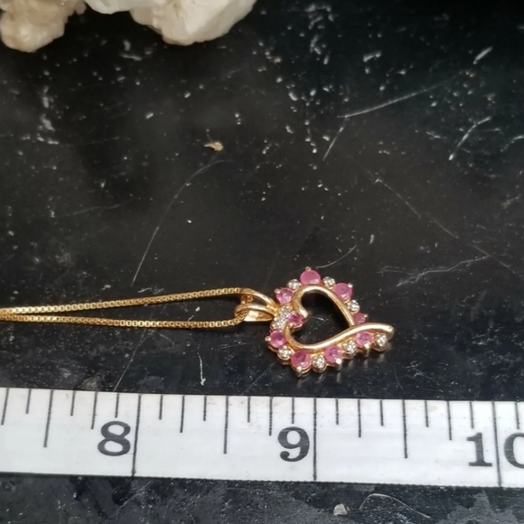 Ruby, Diamonds and Vermeil Heart Necklace - Picture 2 of 3